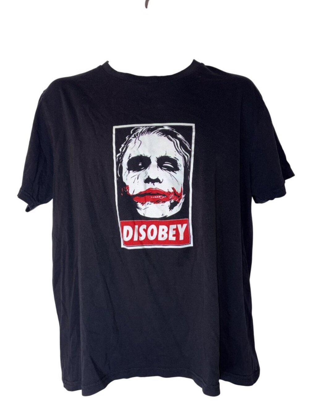 Disobey Graphic T-Shirt With Joker-Inspired Design Black Unisex Size L
